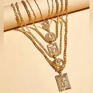 5pcs Chinese Dragon & Rectangle Charm Necklace